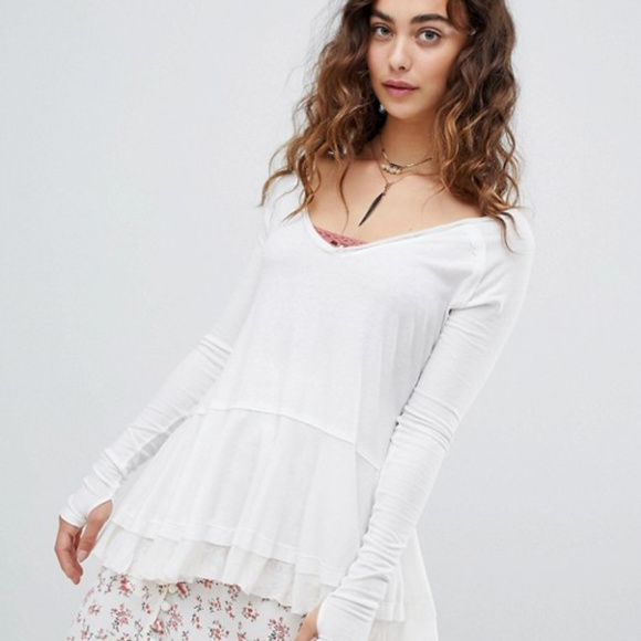 Free People Tops - FreePeople Long sleeve tangerine white tee.Medium